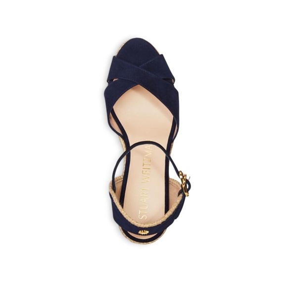 NEW STUART WEITZMAN Mirela Round Toe Wedge Espadrille Sandals Navy Blue Size 5.5 - Picture 3 of 10